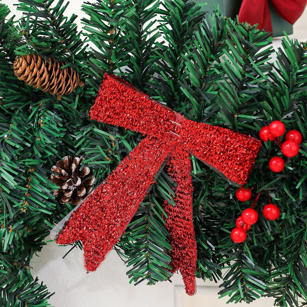 PVC rattan Christmas cane decoration with pine cone and bow design in European modern art style