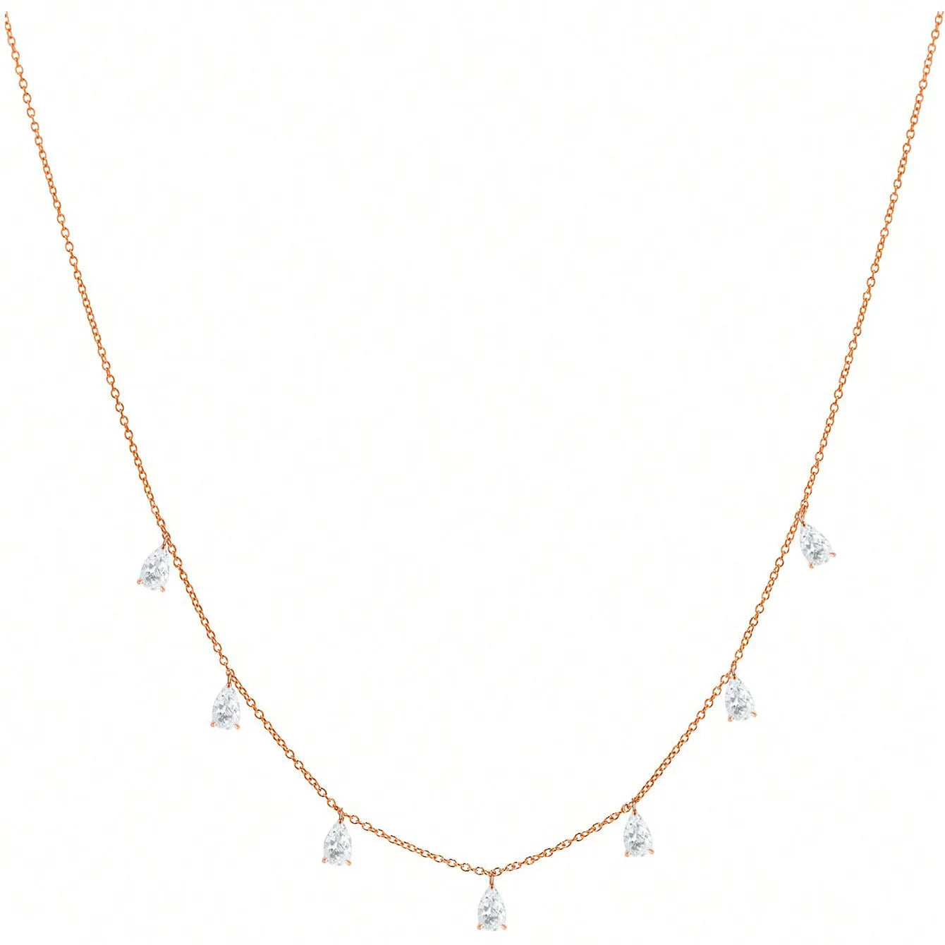 925 sterling silver drop-shaped necklace with artificial zircon on an adjustable O-chain in silver, rose gold, or gold.
