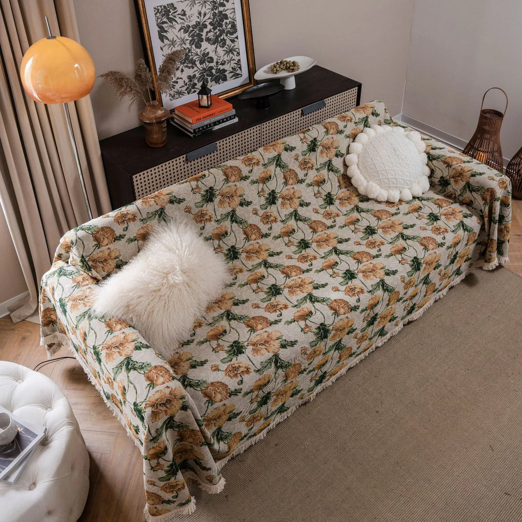 American country style jacquard sofa cover with floral pattern in cherry or green protecting furniture from pets