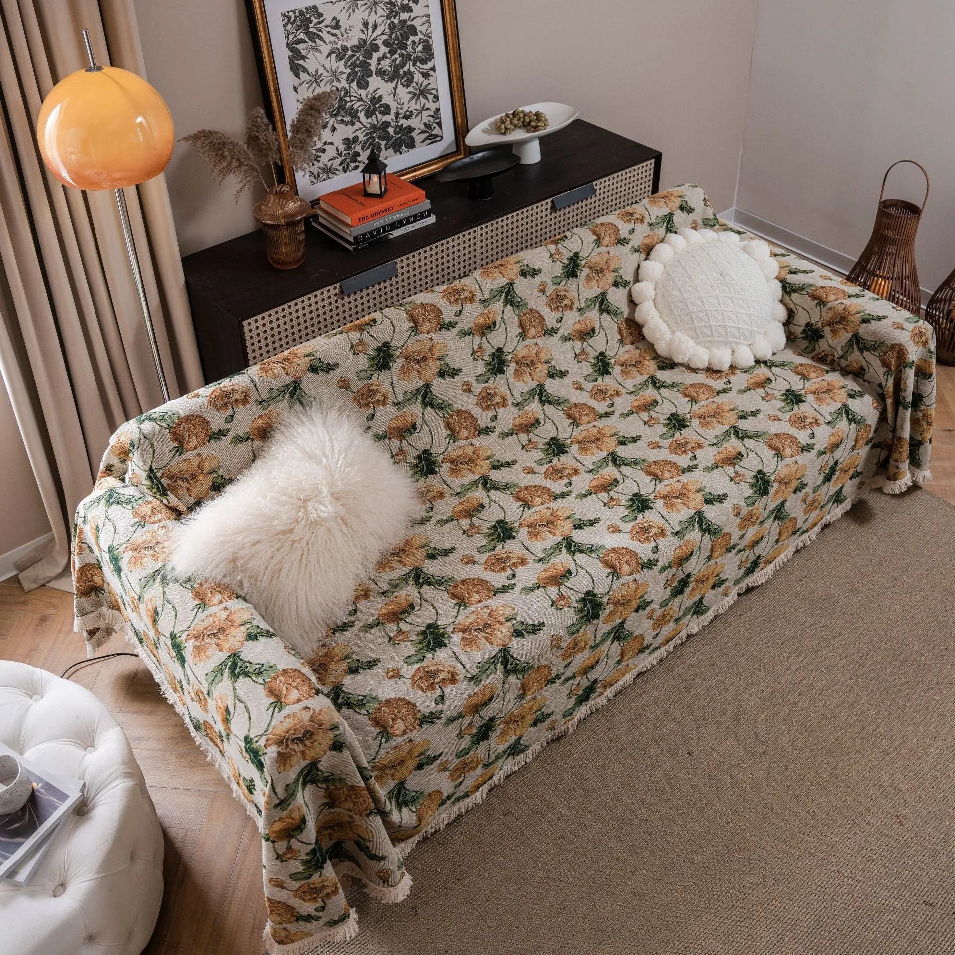 American country style jacquard sofa cover with floral pattern in cherry or green protecting furniture from pets