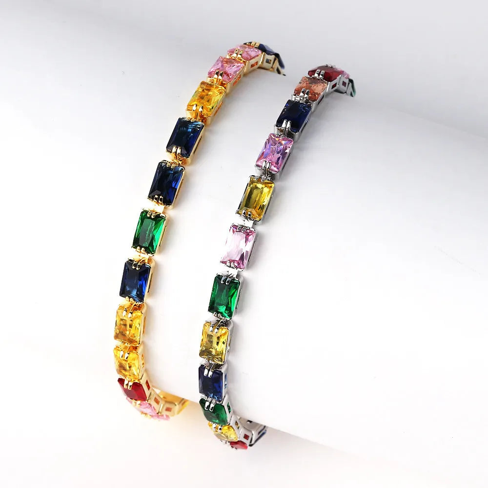 Women's zircon bracelet with electroplated alloy construction and zircon stones