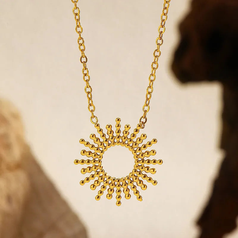 Sunflower Series women's gold 14K stainless steel geometric chain necklace and bracelet set