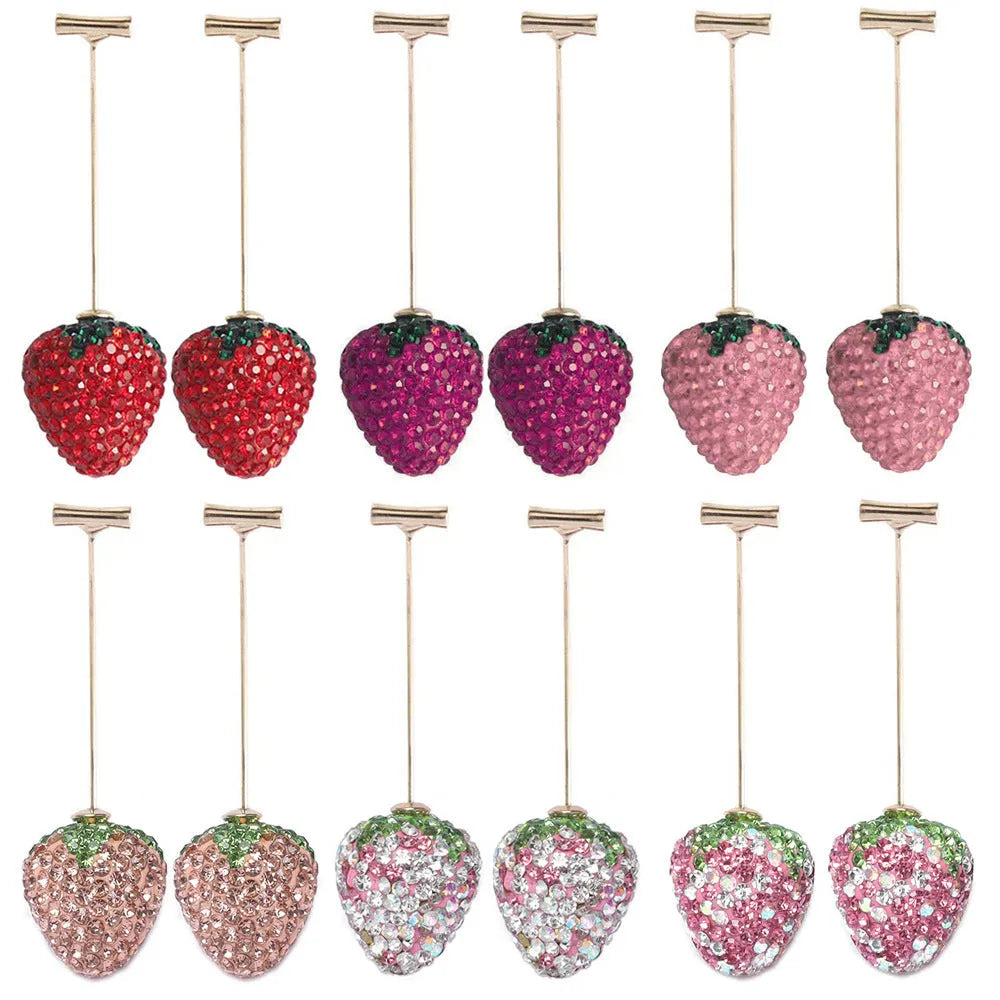 Geometric strawberry-shaped drop earrings for women in red zinc alloy.