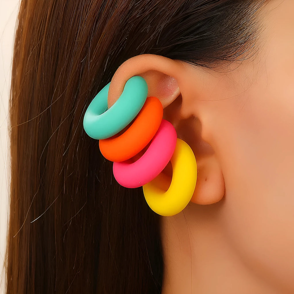 Round C-shaped matte finish clip-on earrings for women in various candy colours