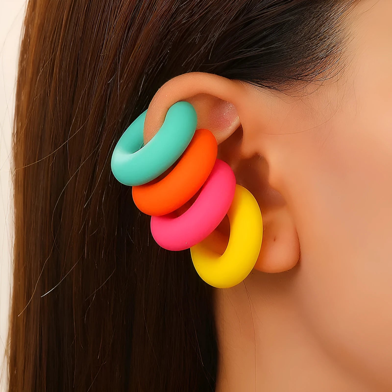 Round C-shaped matte finish clip-on earrings for women in various candy colours