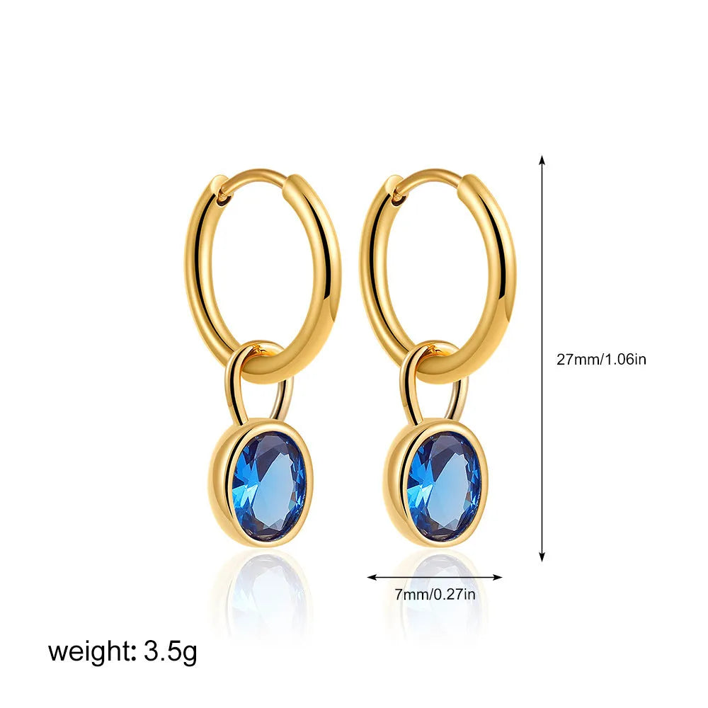 Women's retro oval zircon earrings in copper with six colour options