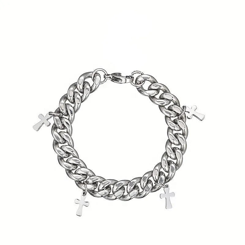 Men's geometric titanium steel cross bracelet with cold wind style design on wrist
