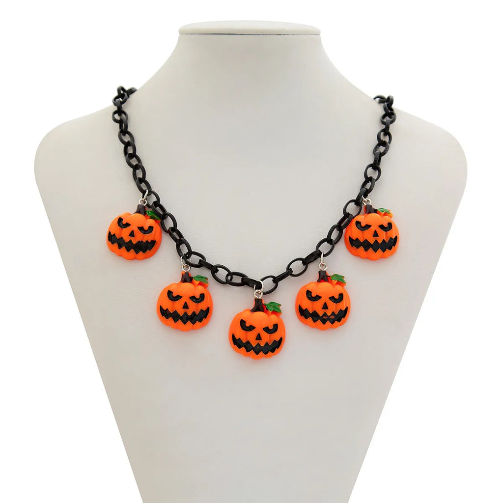 Halloween necklace with acrylic ghost and pumpkin cartoon pendant in mixed colour 06705 on regular chain