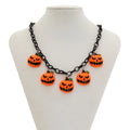 Halloween necklace with acrylic ghost and pumpkin cartoon pendant in mixed colour 06705 on regular chain