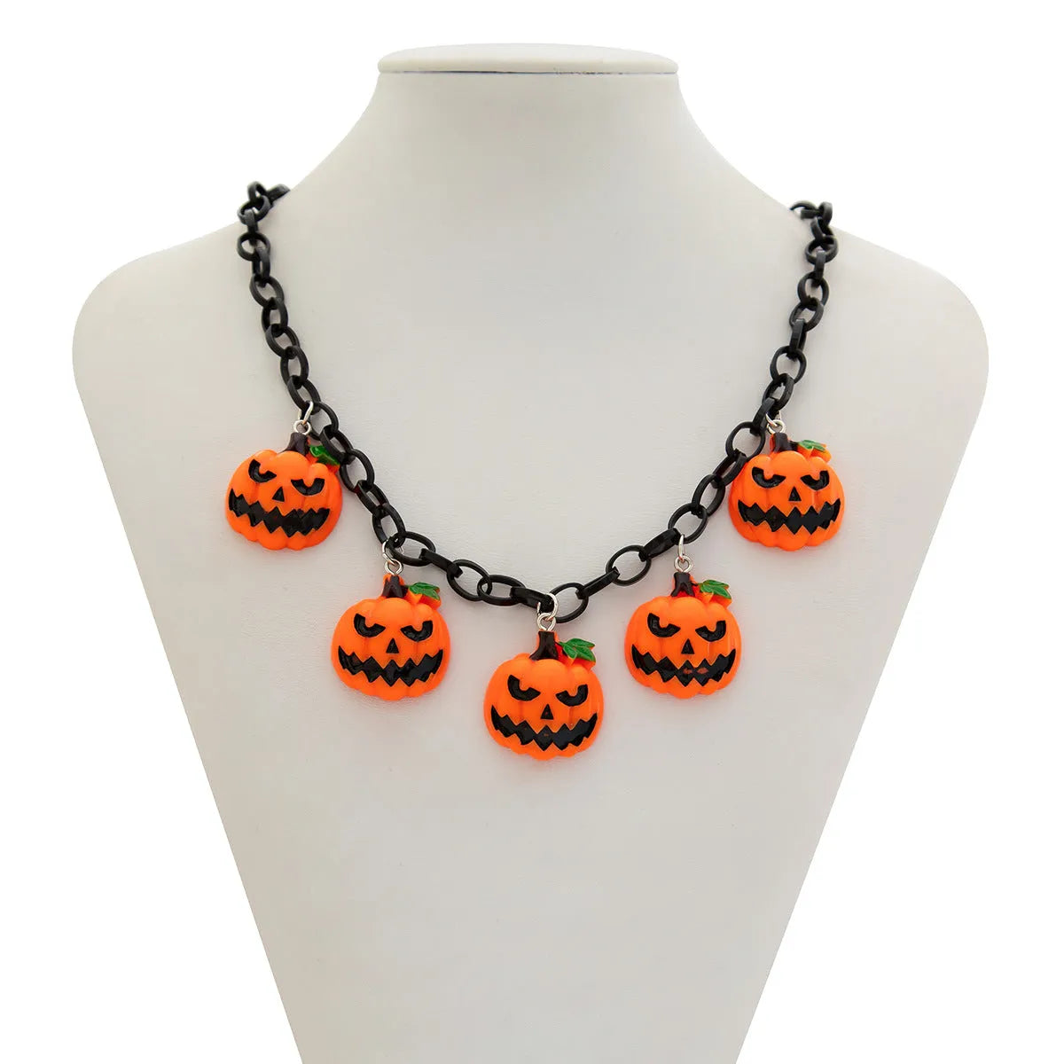 Halloween necklace with acrylic ghost and pumpkin cartoon pendant in mixed colour 06705 on regular chain