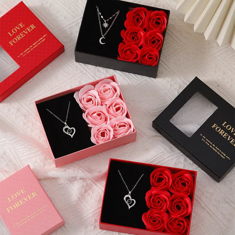 Six soap rose bouquet in gift box with handbag, Korean style decorative gift set