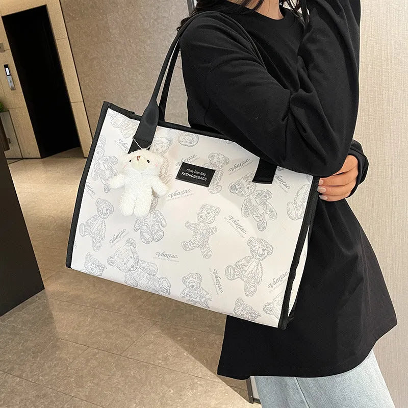 Women's canvas tote bag with rhombus pattern in black or white colour options