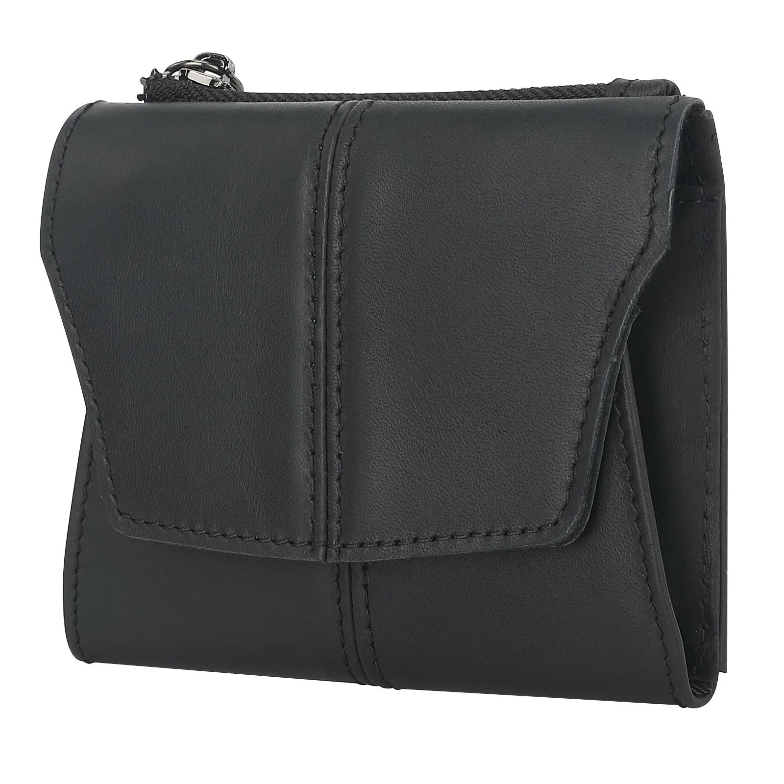 Genuine leather coin purse wallet in European retro style with stitching details and lock