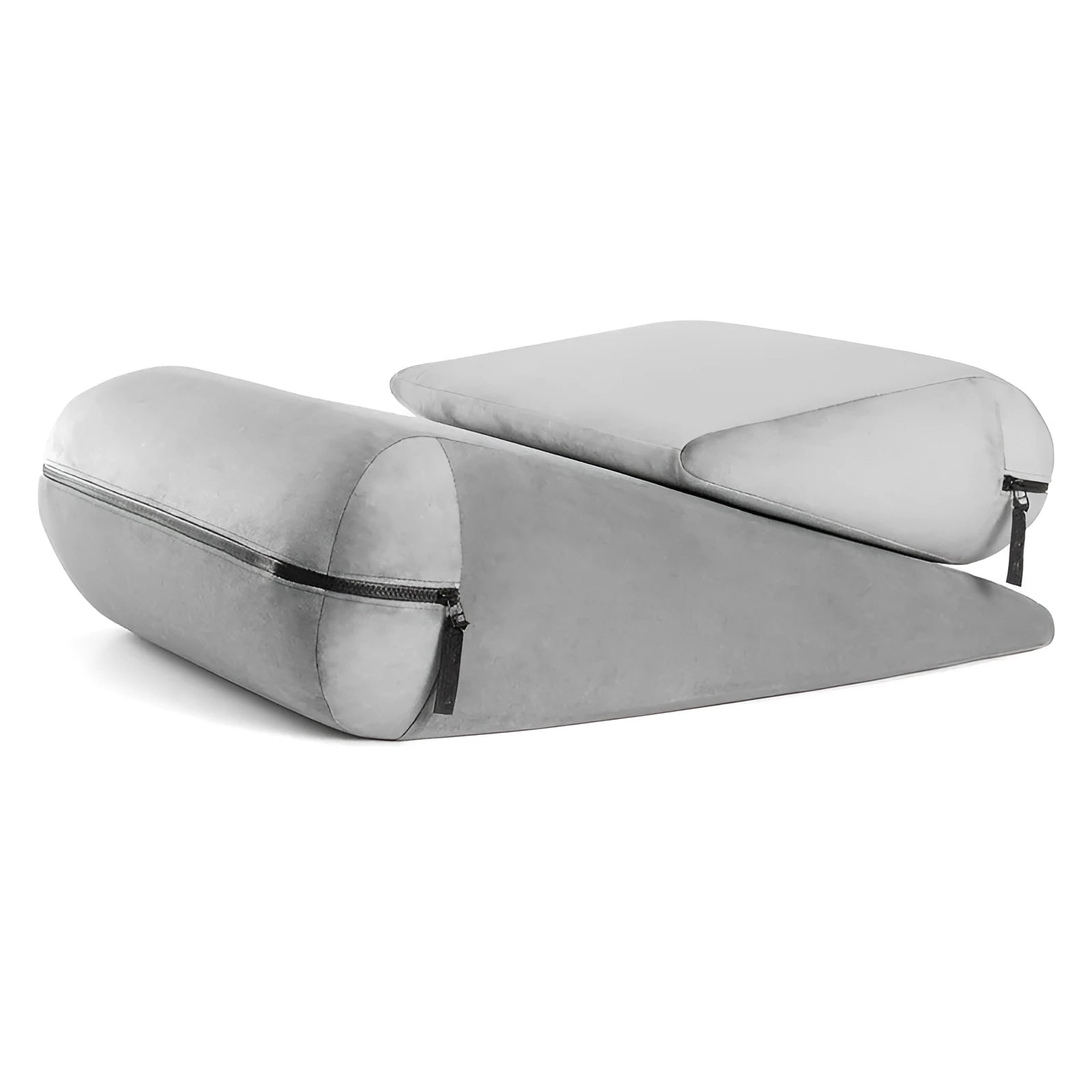 A large grey triangle-shaped cushion with an embroidered textured surface, showcasing its 68cm length.