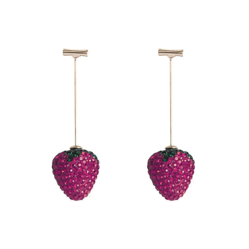 Geometric strawberry-shaped drop earrings for women in red zinc alloy.