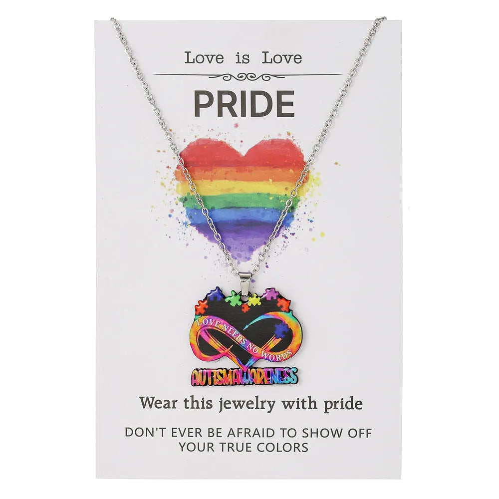Stainless steel inspirational necklace and bracelet set with colour printing motivational designs