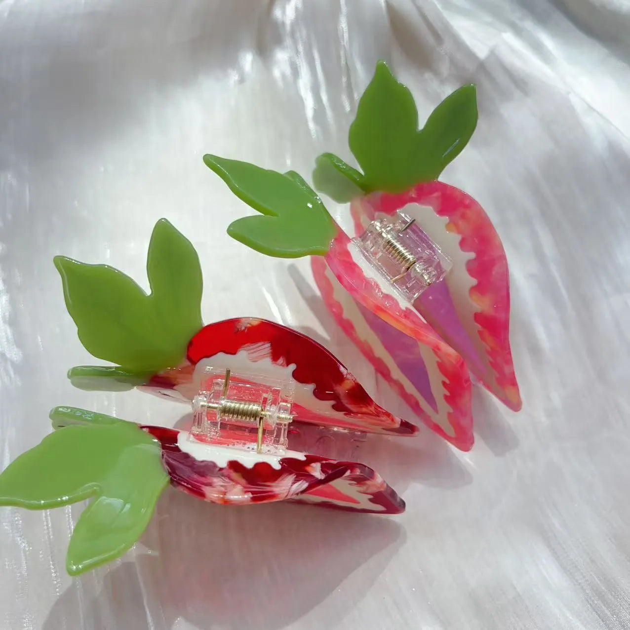 Handmade strawberry hairpin in red or pink colour with pastoral style fruit design