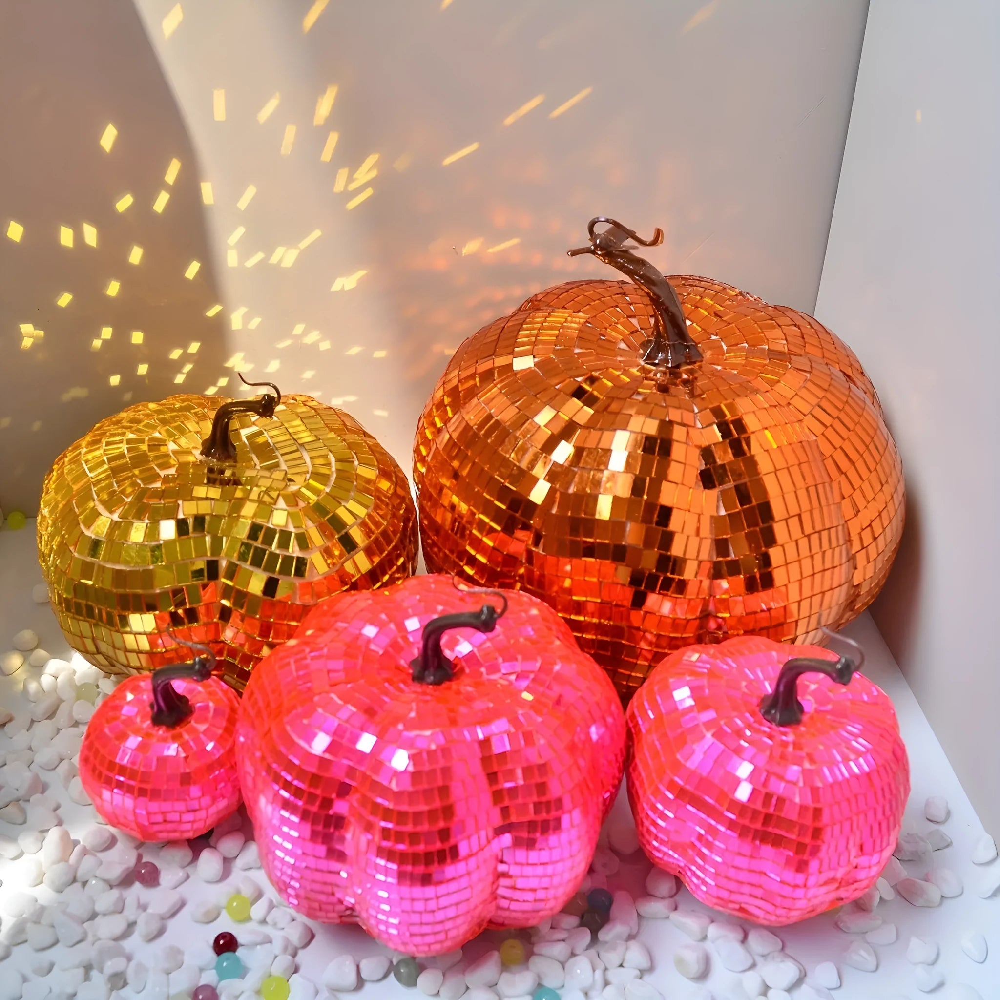 Halloween decoration mirror glass pumpkin ornament with bionic design in Chinese style