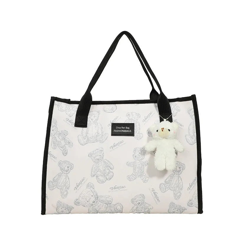 Women's canvas tote bag with rhombus pattern in black or white colour options