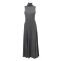 Grey slim-fit women's dress with half turtleneck neckline and backless design