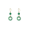 Green jade design peace buckle earrings with 14K gold plating on zinc alloy