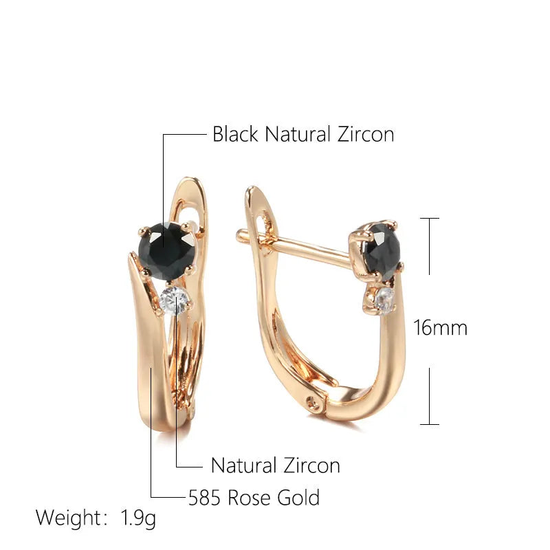 Gold-plated copper black agate earrings with drop-shaped retro geometric design