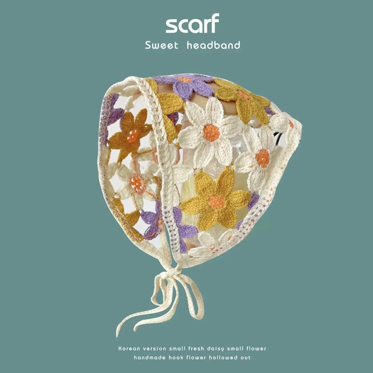 Cotton triangular headscarf with floral pattern in retro French style for women