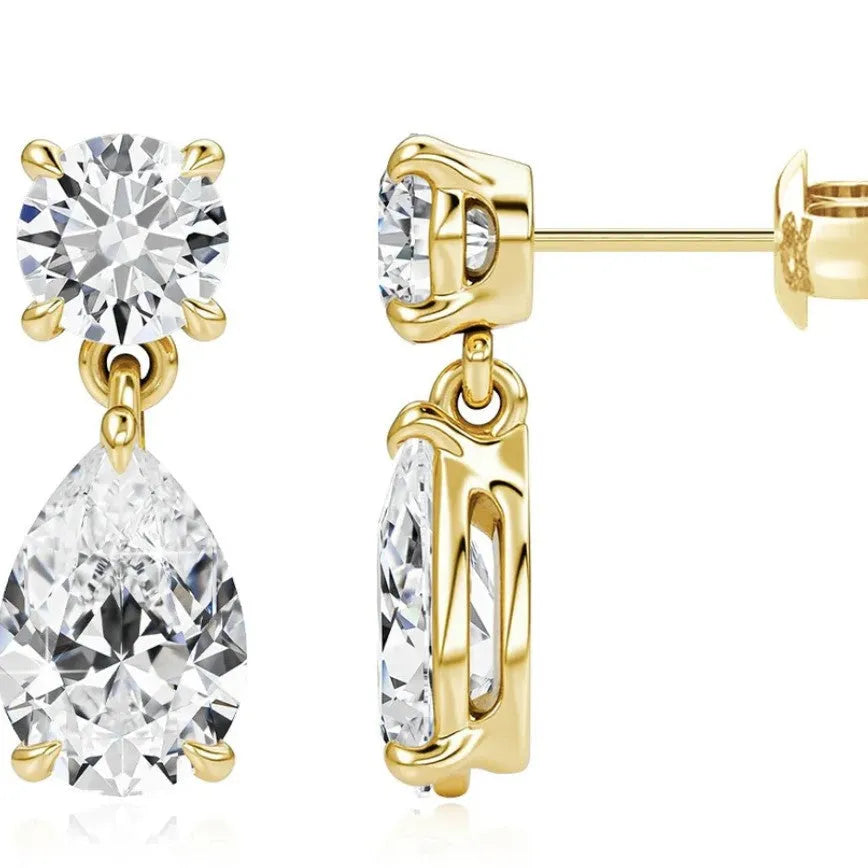 Sterling silver moissanite water drop stud earrings in geometric shape
