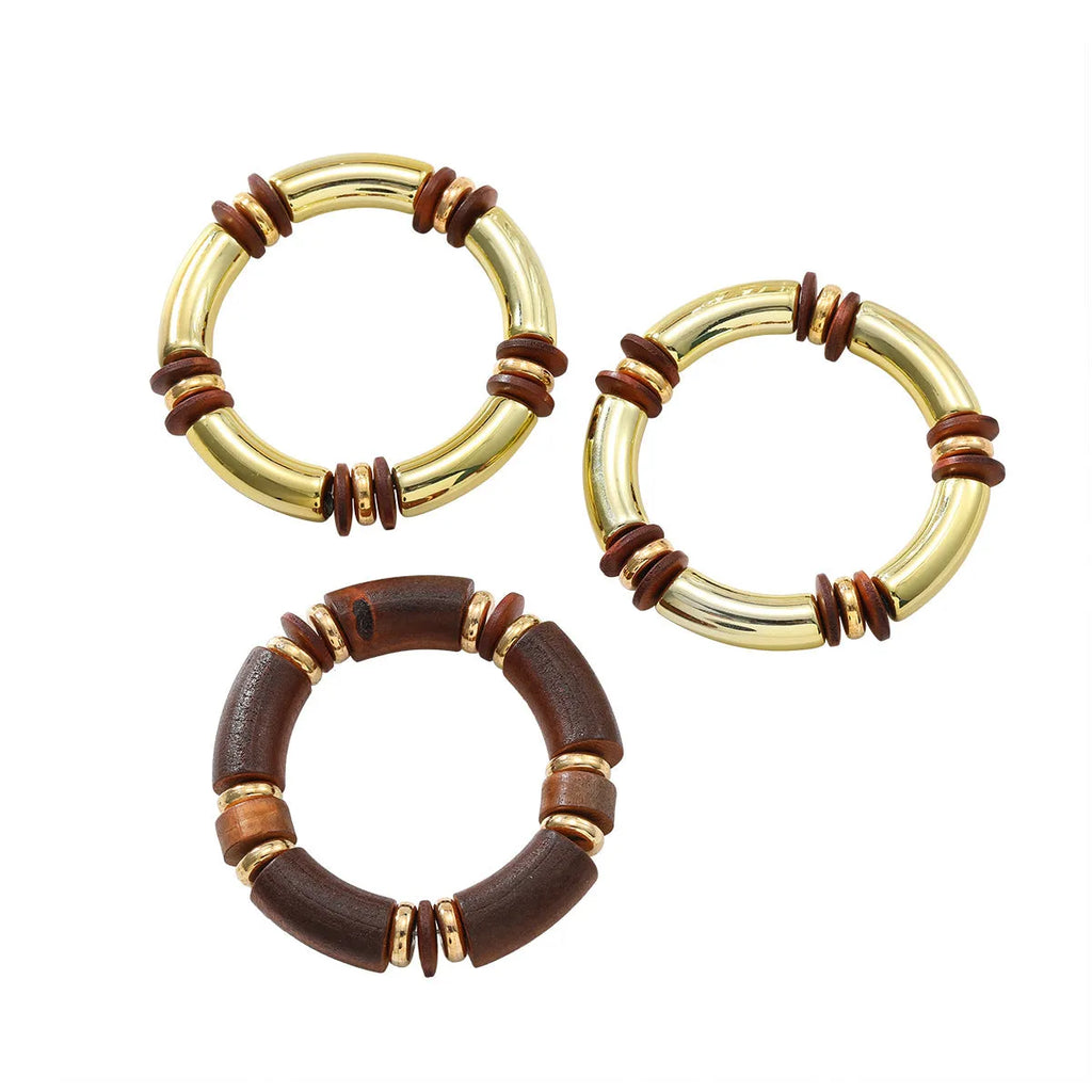 Multi-layer wooden necklace and bracelet set for women with alloy construction