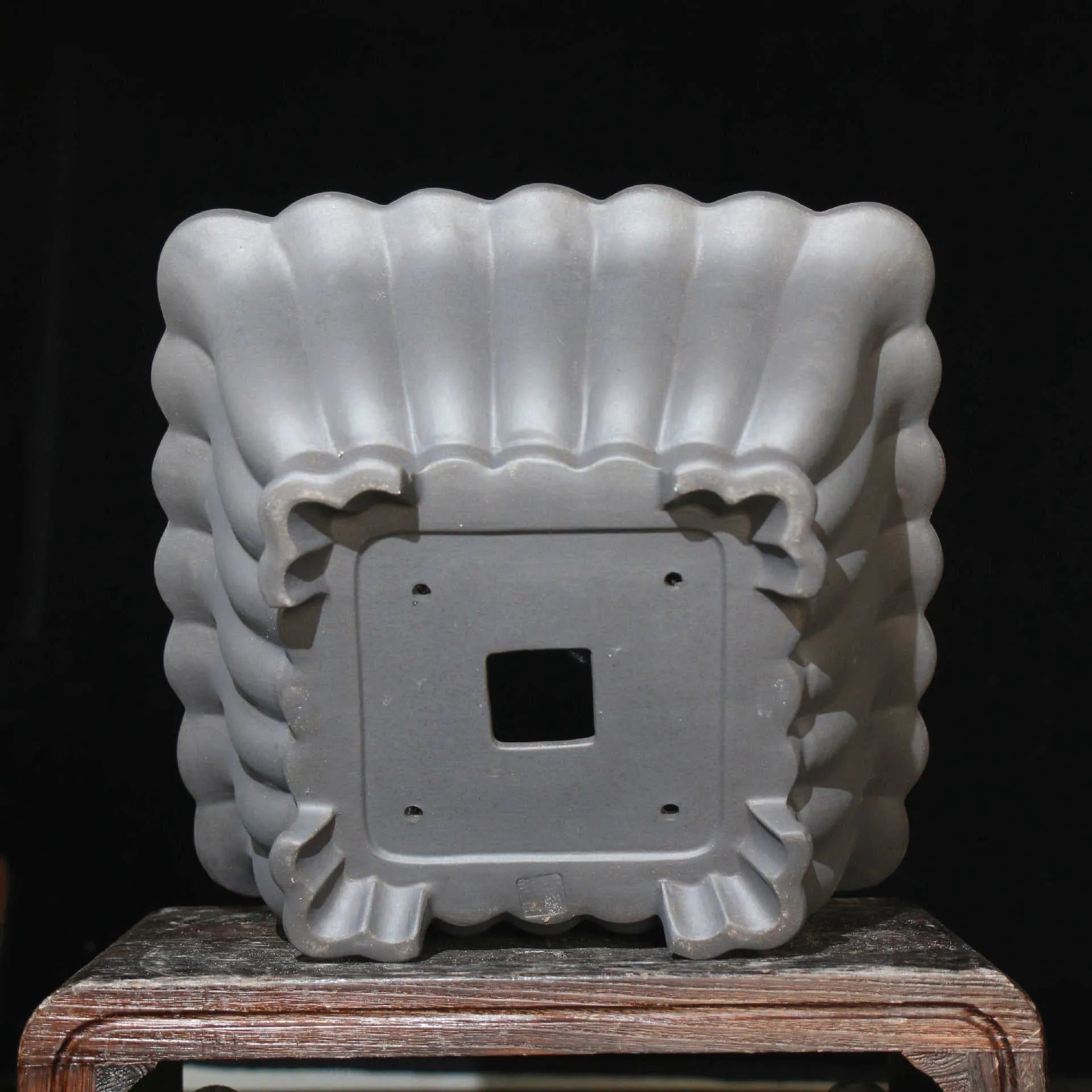 Square purple sand ceramic flower pot for bonsai on a desktop, Du Xiliang colour, 37x15cm.