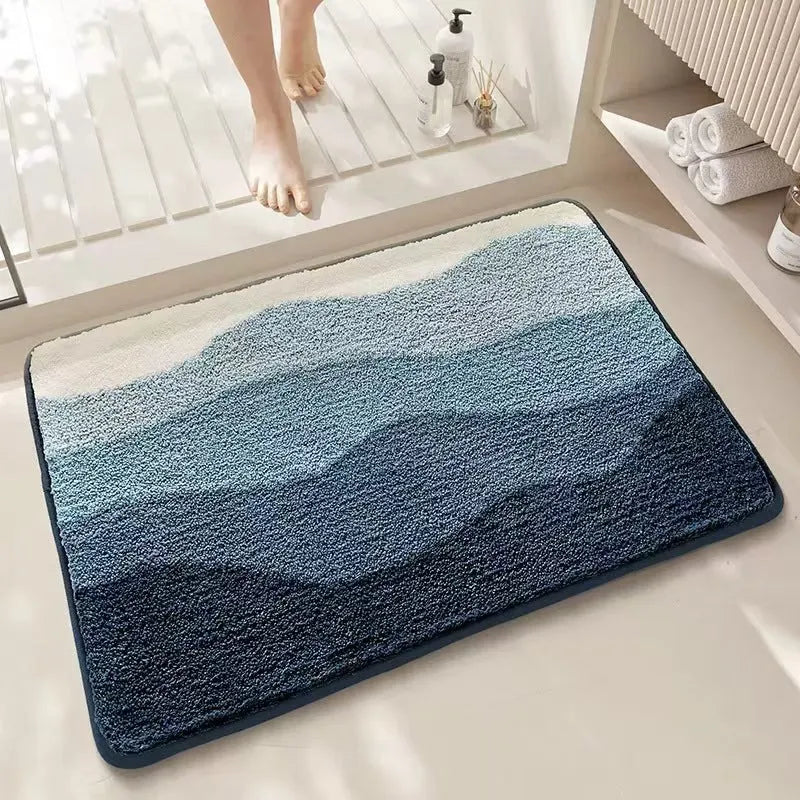 Rainbow pattern cashmere carpet floor mat with plastic bottom in Sky Sea colour