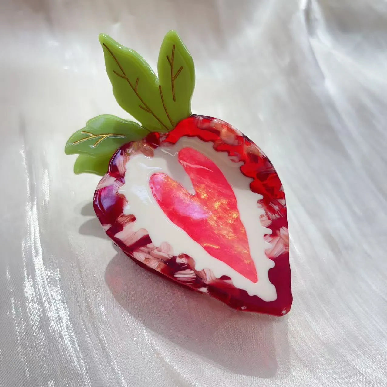 Handmade strawberry hairpin in red or pink colour with pastoral style fruit design