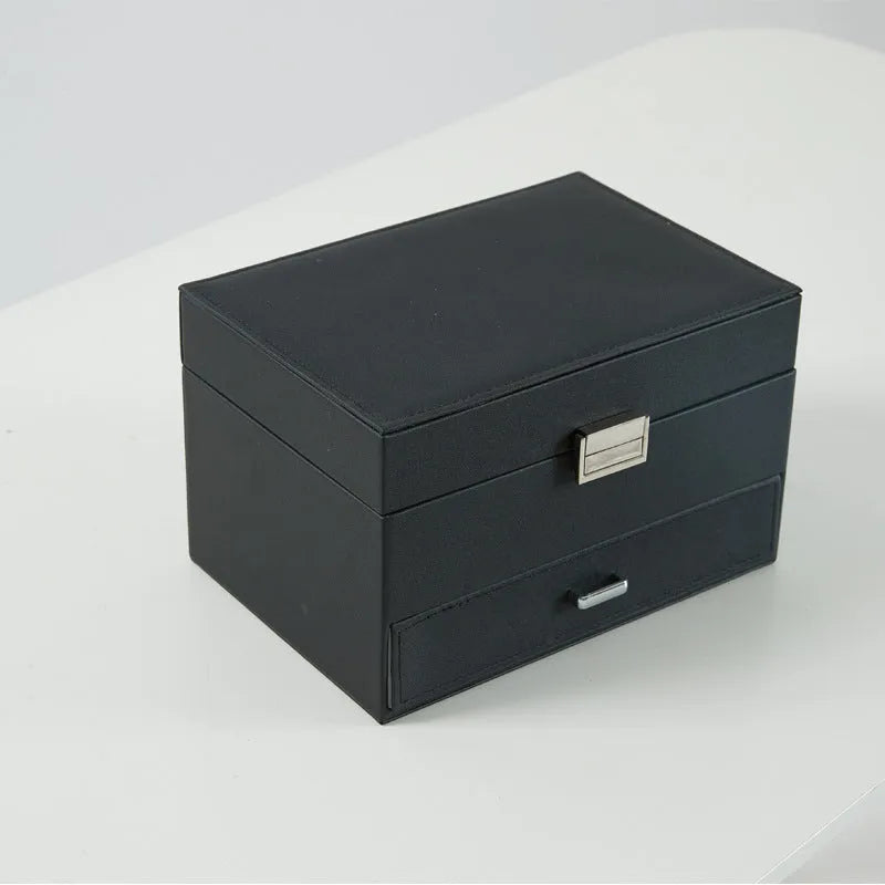European style leather jewellery storage box in hard case design with solid colour exterior