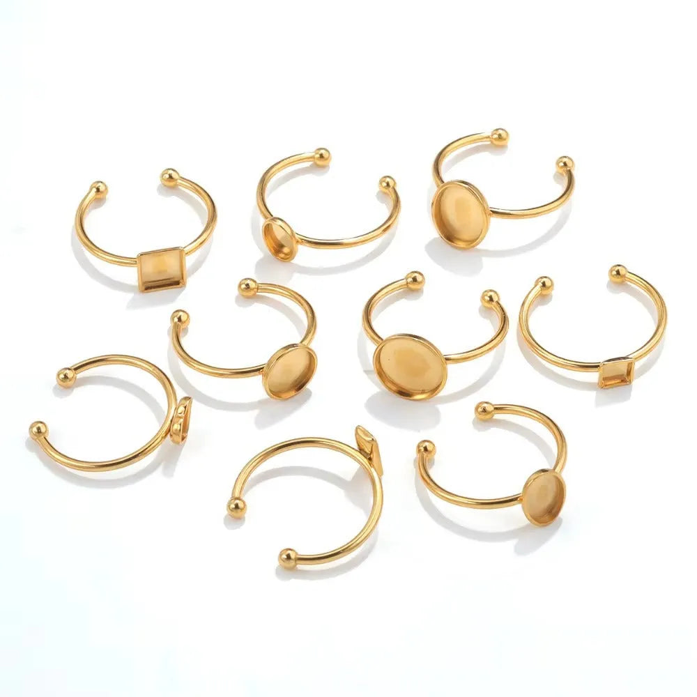 Golden electroplated stainless steel ring setting for DIY jewellery making in totem pattern design