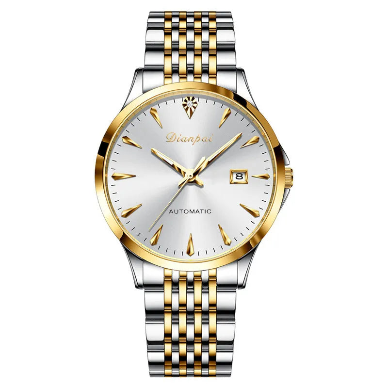 Men's simple dial automatic mechanical watch with stainless steel strap and case.