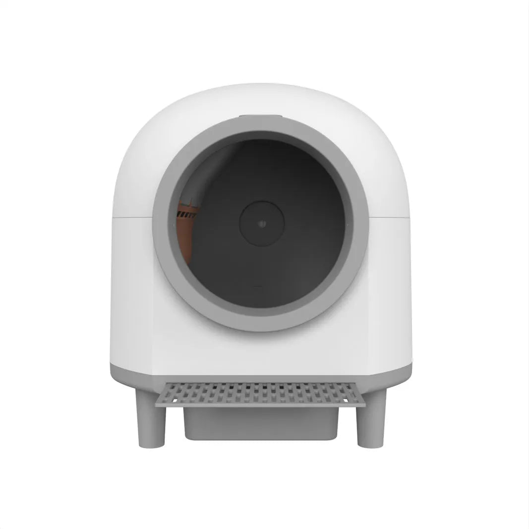 White automatic fully enclosed cat litter box with ABS plastic construction