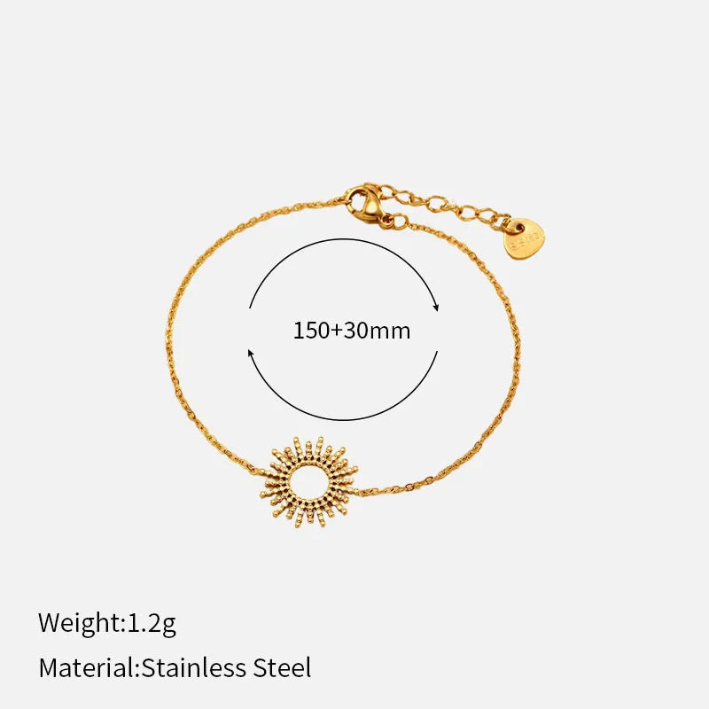 Sunflower Series women's gold 14K stainless steel geometric chain necklace and bracelet set