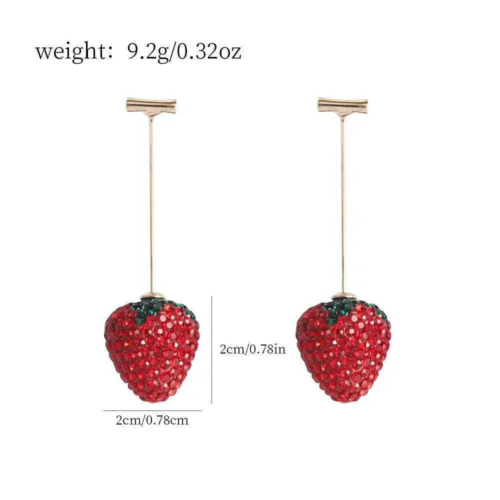 Geometric strawberry-shaped drop earrings for women in red zinc alloy.
