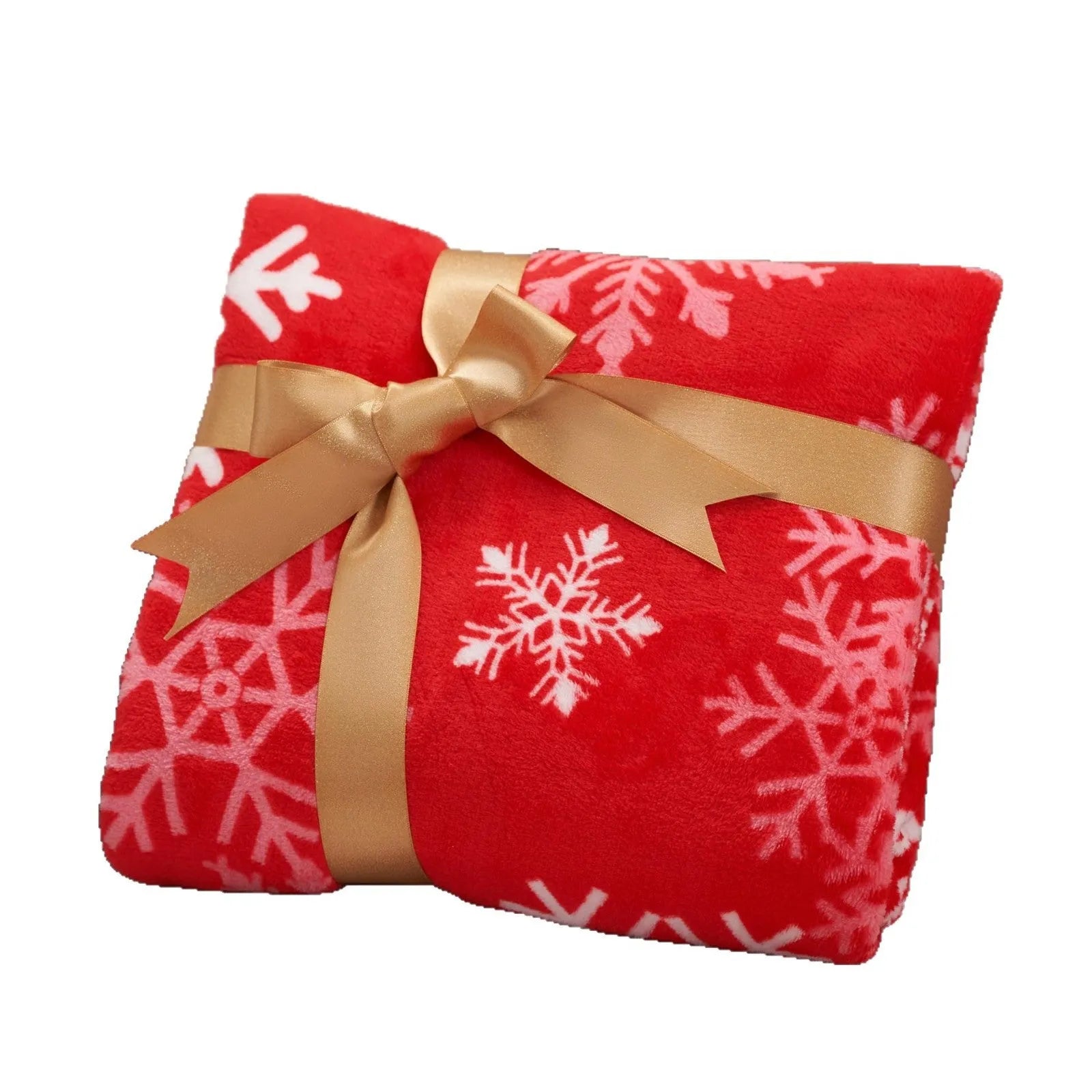 Soft plush Christmas blanket in polyester fibre showing colour options and size dimensions.