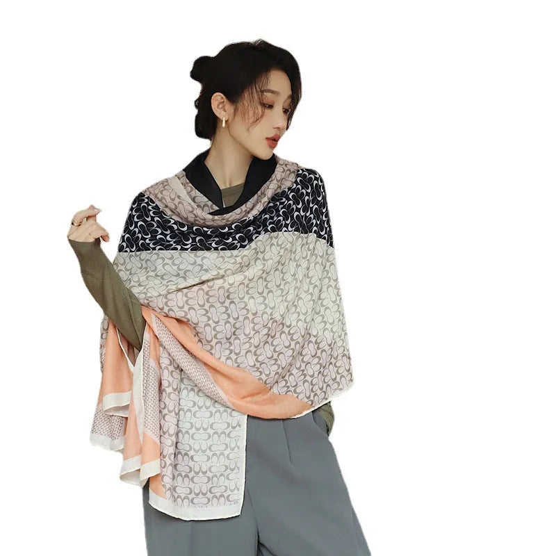 Vintage printed polyester scarf in a choice of three styles, shown in mid-length 180cm by 90cm size.