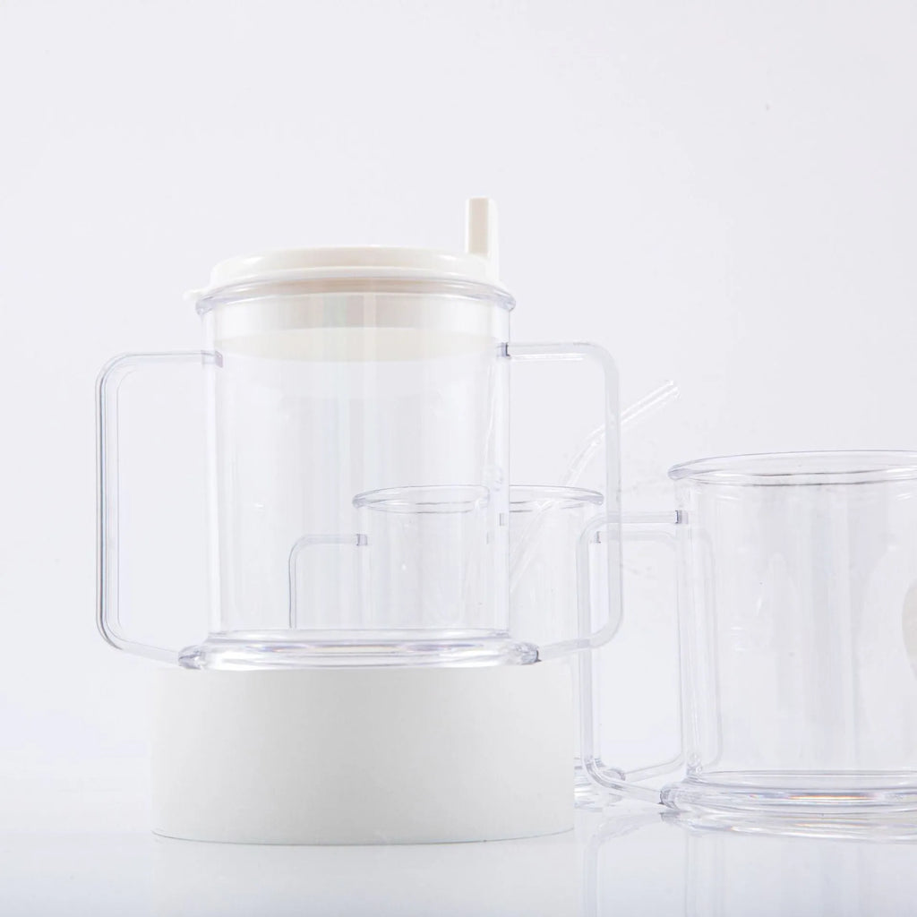 Transparent spill-proof drinking cup showing clear PP construction with modern design