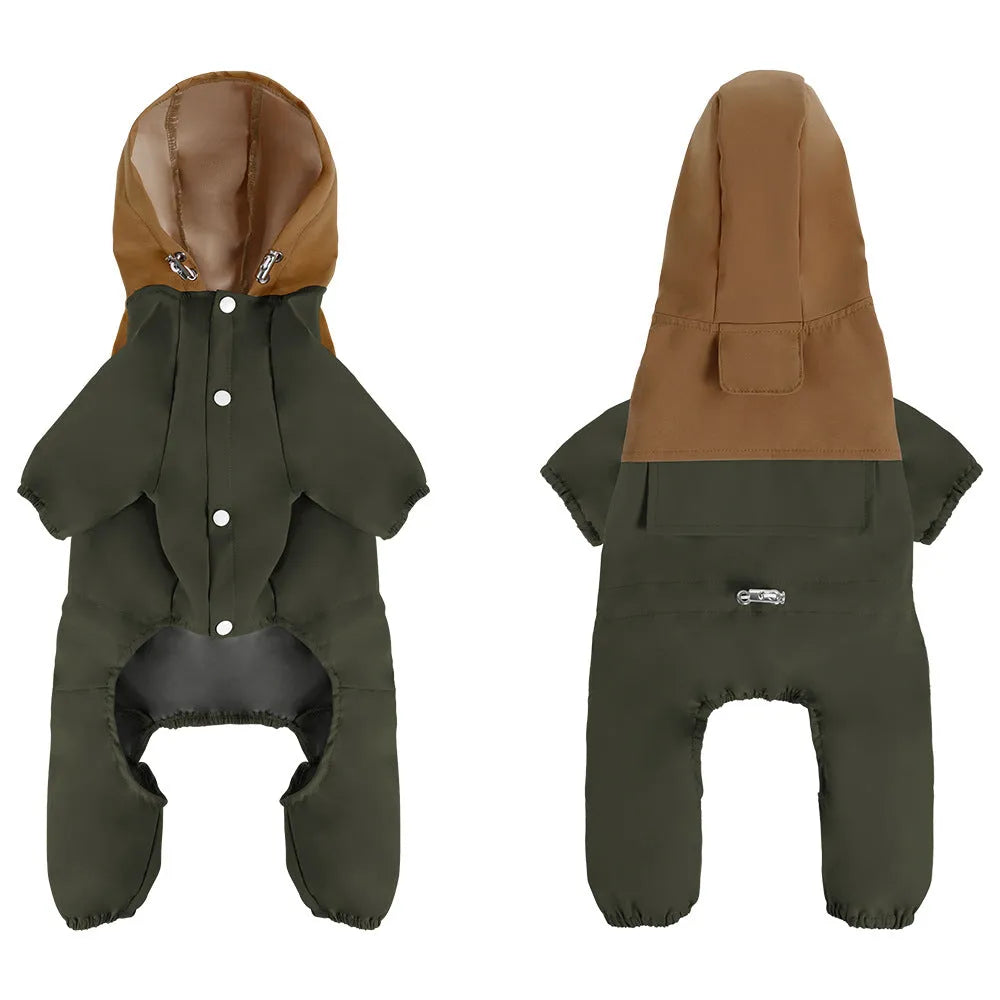 British style waterproof dog jacket for small medium sized pets in khaki green colour