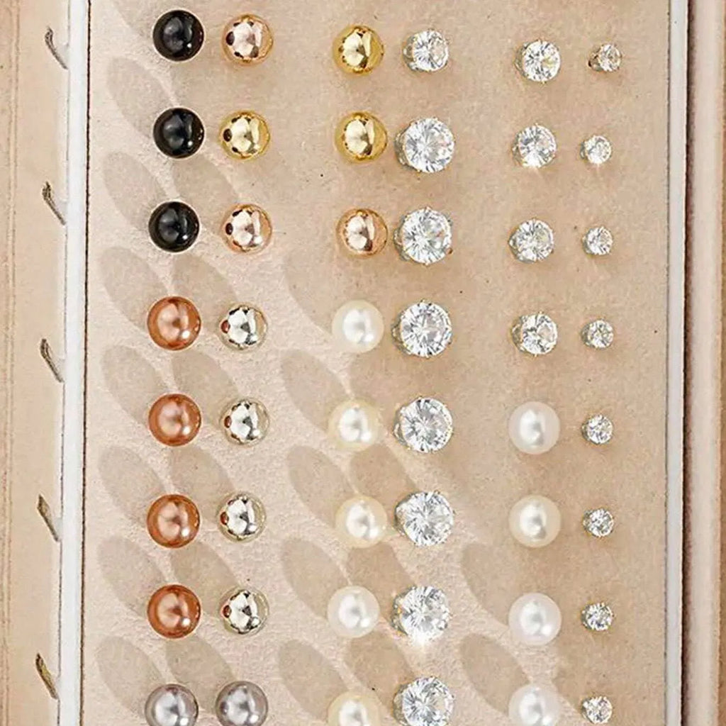 108-piece geometric pearl earrings set in gold and yellow electroplated alloy metal