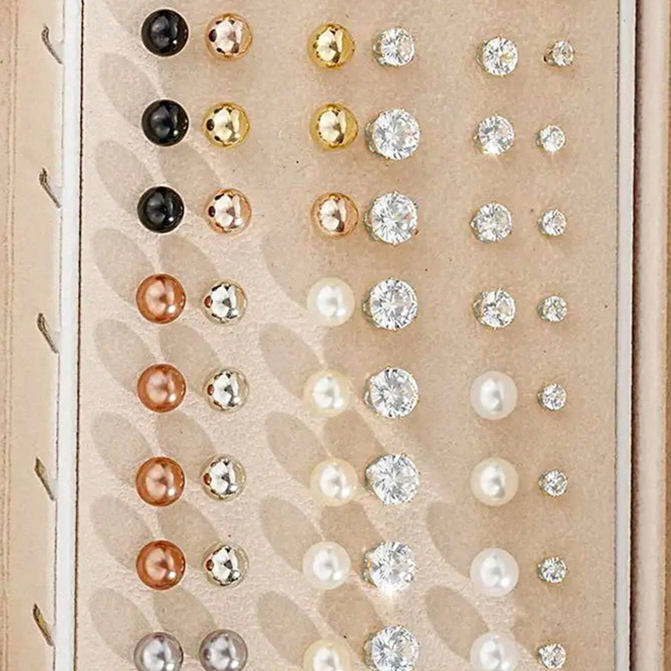 108-piece geometric pearl earrings set in gold and yellow electroplated alloy metal