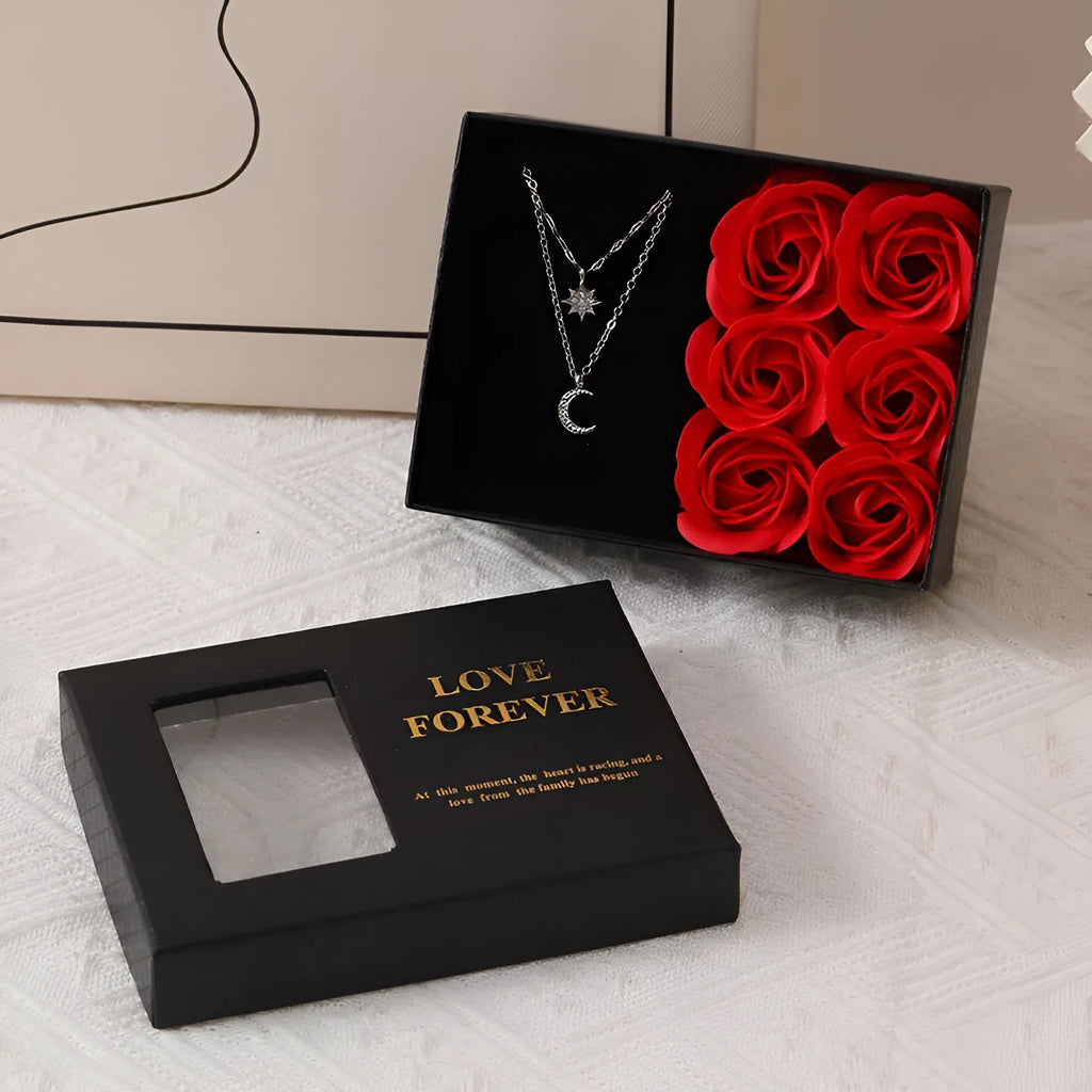 Six soap rose bouquet in gift box with handbag, Korean style decorative gift set