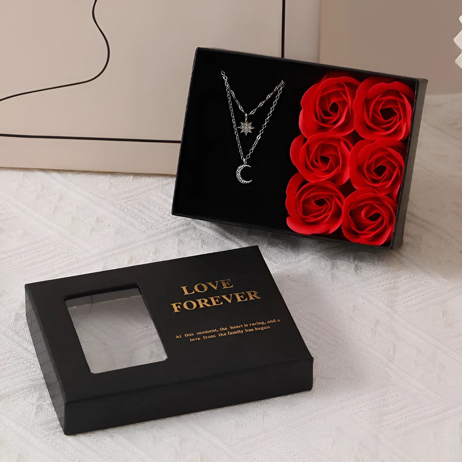 Six soap rose bouquet in gift box with handbag, Korean style decorative gift set