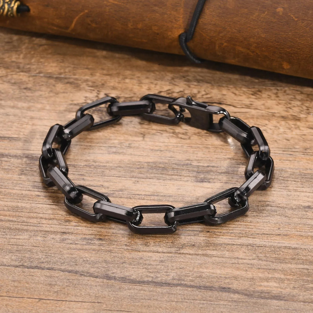 Titanium steel men's bracelet with square chain design in electroplated finish