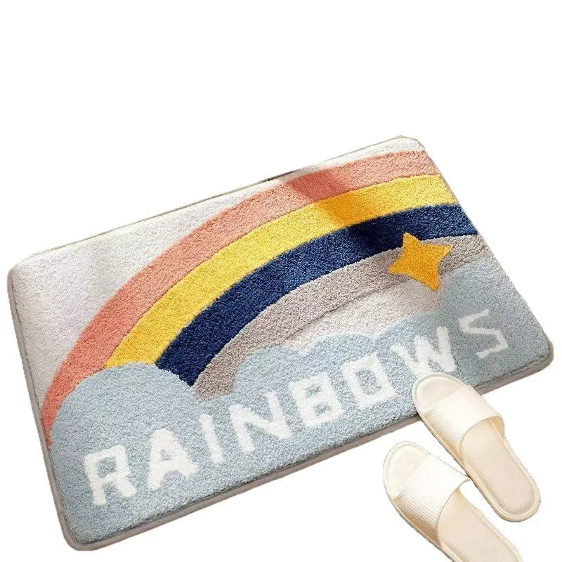 Rainbow pattern cashmere carpet floor mat with plastic bottom in Sky Sea colour