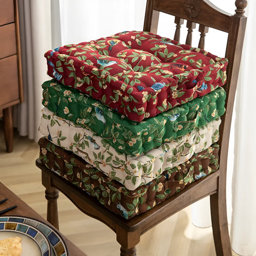 American style square dining chair cushion with plant pattern and 8cm thick PP cotton filling