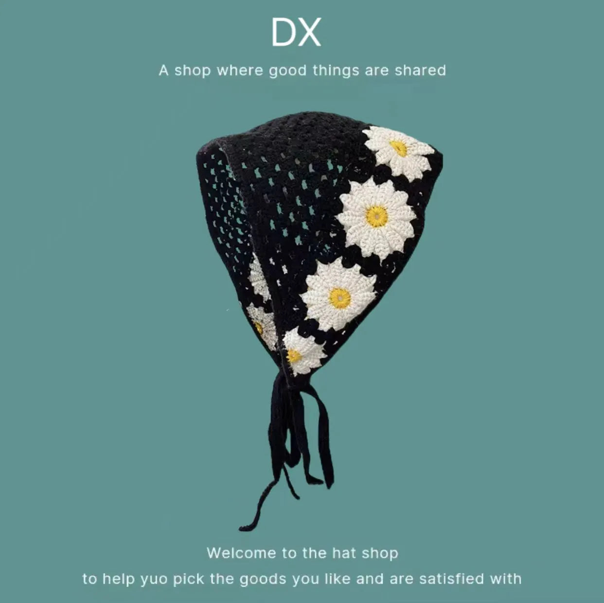 Cotton triangular headscarf with floral pattern in retro French style for women